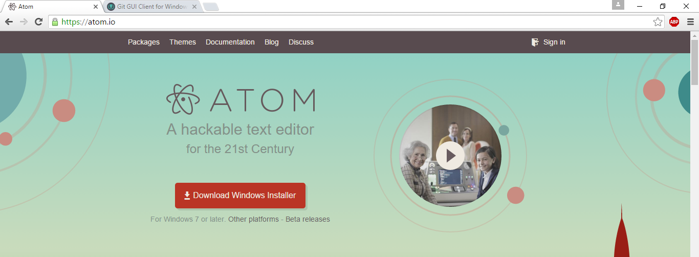 Downloading the windows installer from the Atom homepage